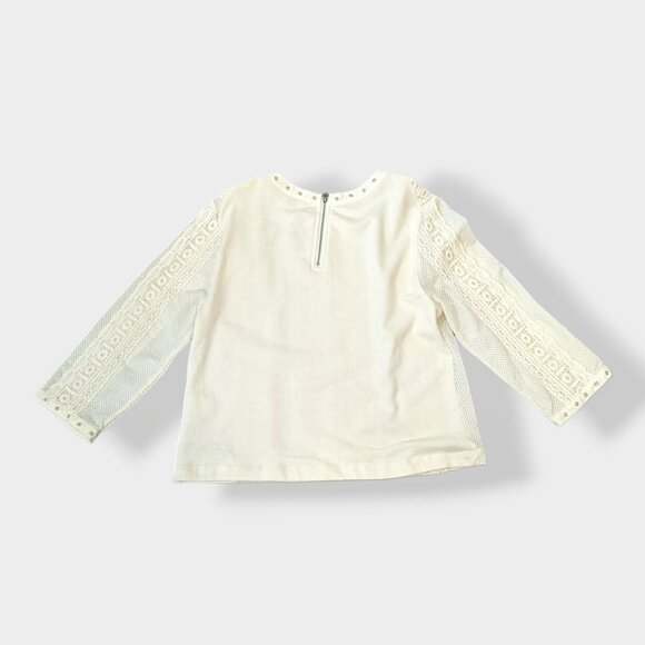 Plenty By Tracy Reese Off-White Rivet & Crochet Lace 3/4 sleeve Top Size Small - Picture 8 of 11